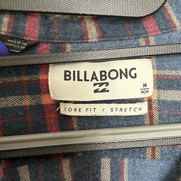 Billabong Coastline Flannel Button Up Stretch Long Sleeve Red Blue Shirt Men’s - Picture 6 of 7